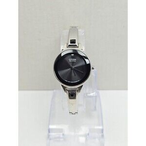 Citizen Eco Drive Solar Womens Black Dial Silver Stainless Bracelet Watch Works